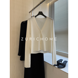 ZURICH HOME 高及干净好版型 白色V领长款针织开衫薄外套空调衫