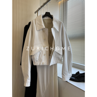ZURICH HOME 春款 保暖厚款 显比例小短款 米白色高支棉夹克外套