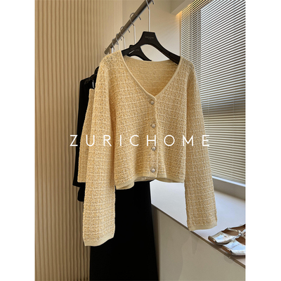 淡春系花瓣纱薄款拼色针织三件套