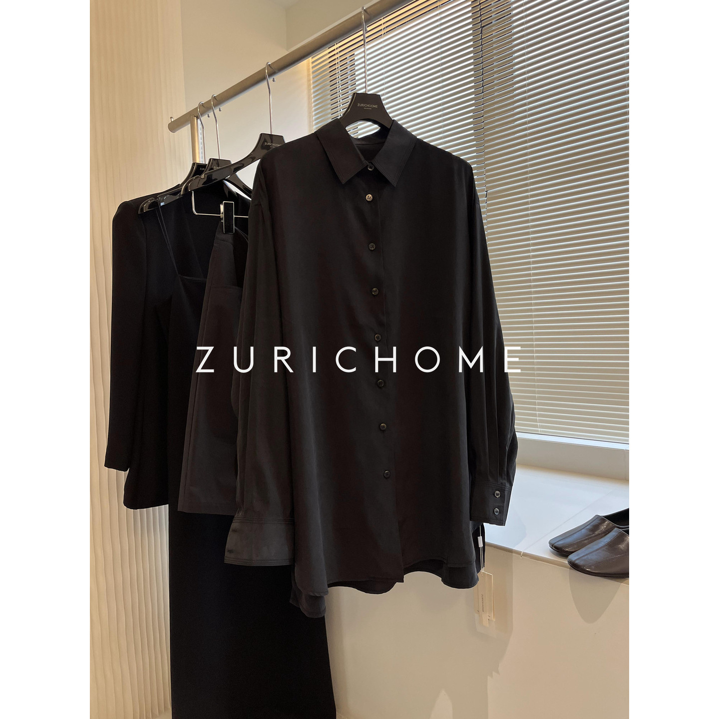 ZURICH HOME 及简穿搭大气内搭外穿 雾面质感宽松黑色小尖领衬衫