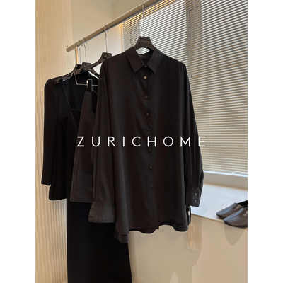 及简雾面质感宽松黑色小尖领衬衫