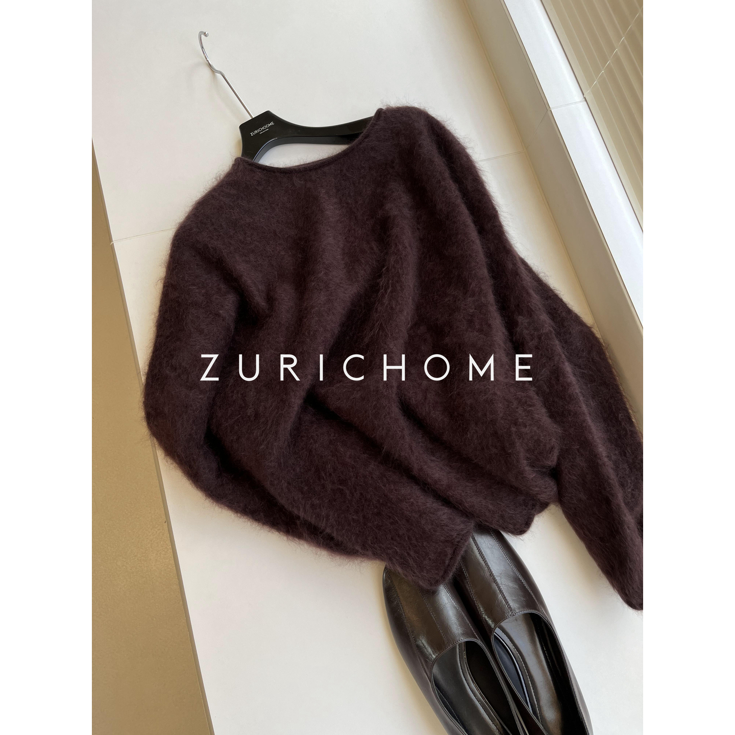 勃艮第红重工长毛拉绒羊绒毛衣