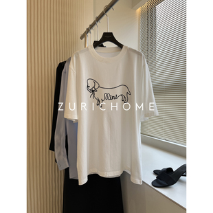 宽松休闲白色刺绣小狗短袖 青春可爱趣味刺绣小狗 T恤 HOME ZURICH