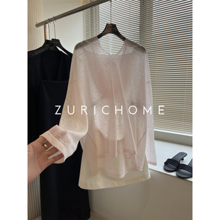 ZURICH HOME 休闲庸懒自在透气宽松休闲轻薄微透连帽亚麻防晒罩衫