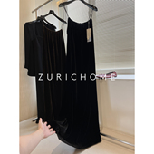 HOME 优雅大气 后背有风景 孤ZURICH 抽褶长款 真丝丝绒吊带连衣裙