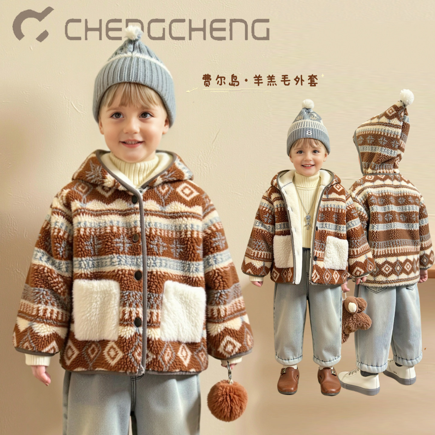 澄澄一家复古男童加厚加绒连帽外套儿童羊羔毛夹克小童洋气上衣冬,童装/婴儿装/亲子装,普通外套,淘宝优惠券,粉丝福利购,淘宝优惠卷