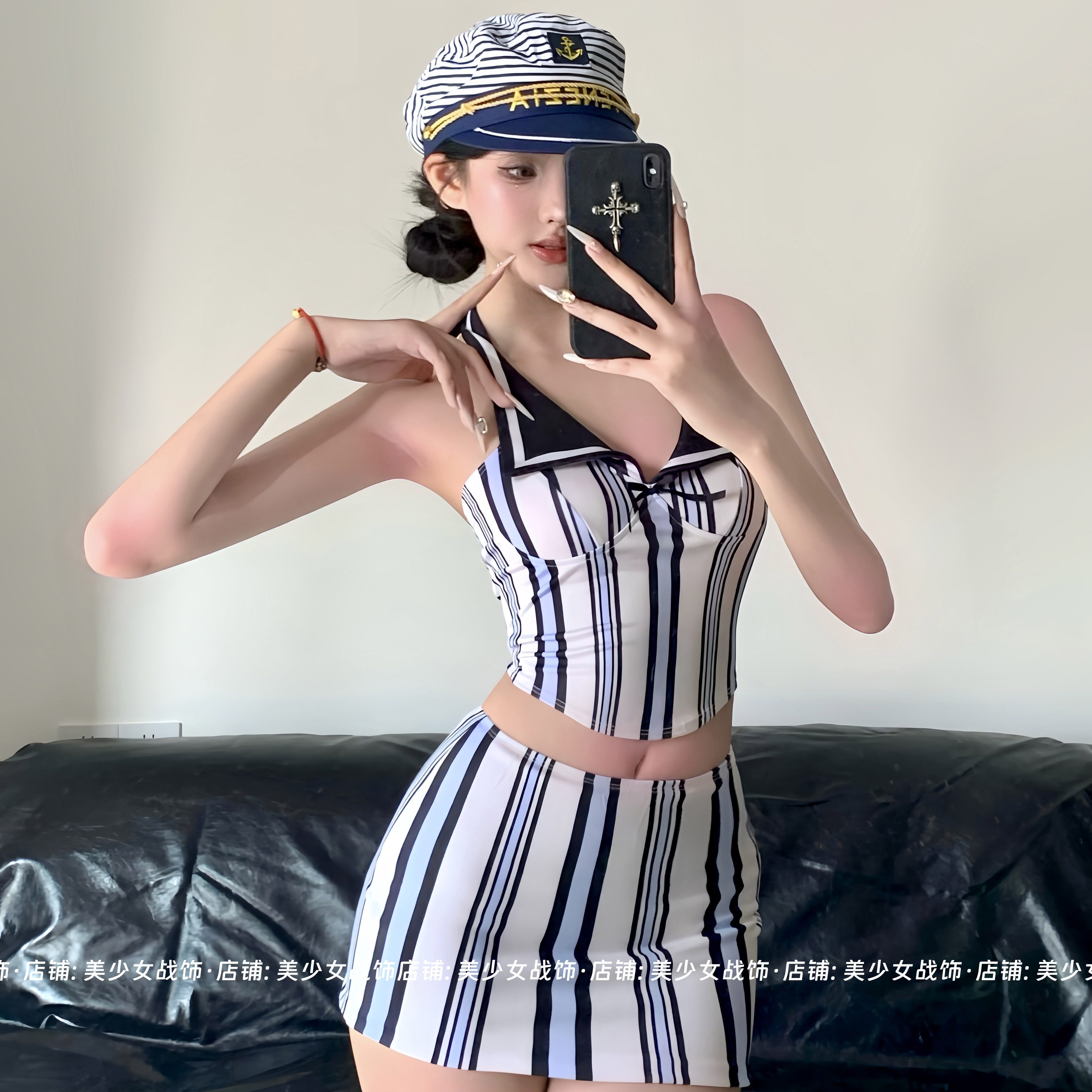 小船长 海岛日志海军风水手三亚泳衣穿搭条纹比基尼泰国东南亚风