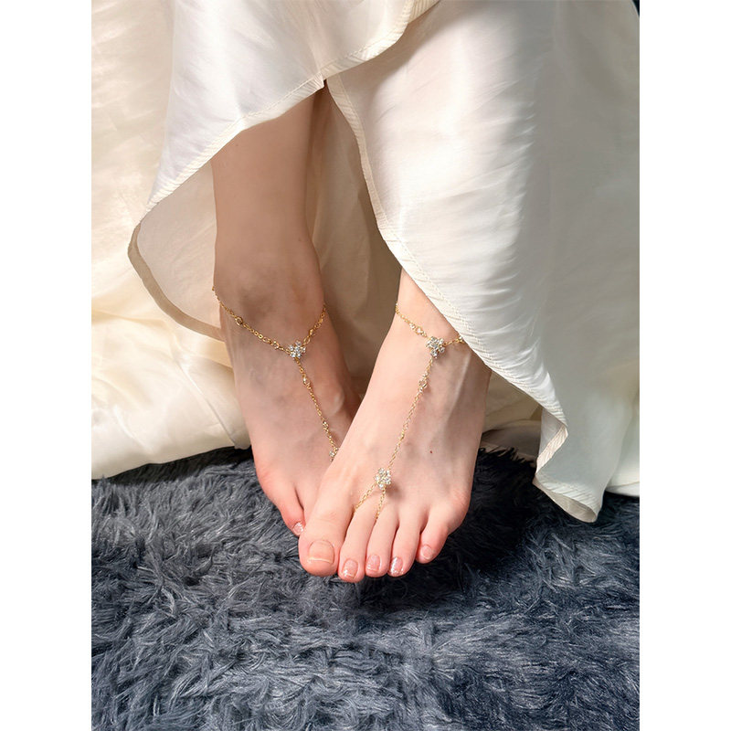 甜美小花朵 小众简约金色水砖时尚轻奢百搭女脚链新款派对简约