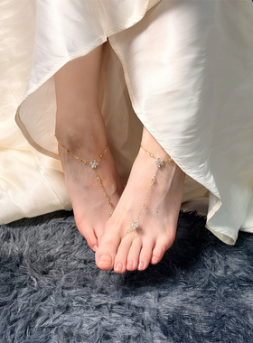甜美小花朵 小众简约金色水砖时尚轻奢百搭女脚链新款派对简约
