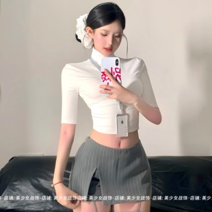 高智秘书 秘书套装职业正装白色高领T恤女辣妹修身收腰秋冬打底衫