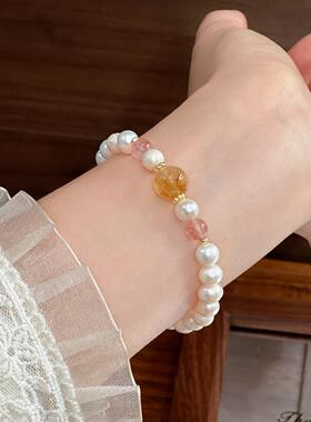 一件代发高级感轻奢天然淡水珍珠手串水晶高级感手饰礼物送闺蜜