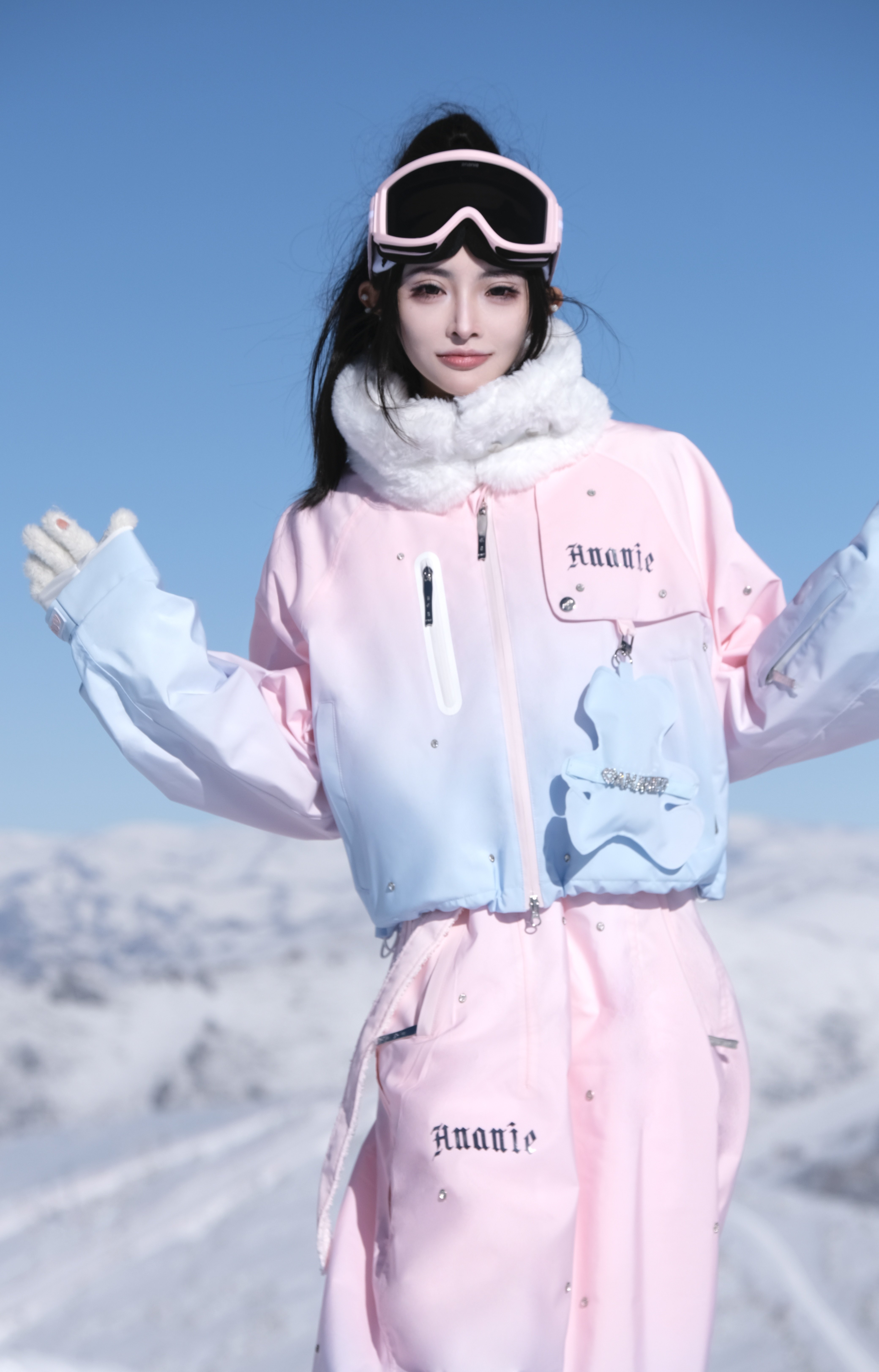 ANANIE【樱花海星钻】钉钻背带裤滑雪服3L全压胶防水加绒女单双板图片