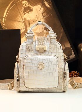 爆款2025新款大气双肩背包鳄鱼纹真皮女包潮精致单肩斜挎手提包女