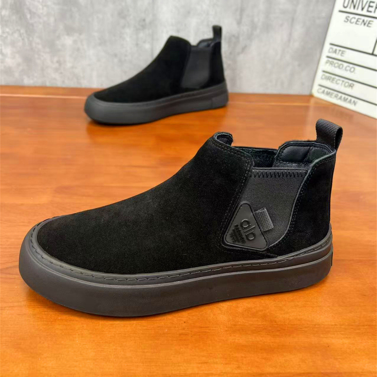 冬季男士高帮休闲鞋加绒保暖棉鞋一脚蹬百搭鞋子真皮反毛皮男鞋潮