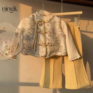 【柠里】烟雨金城！女宝宝国风马甲织锦缎拜年服旗袍裤子套装潮款