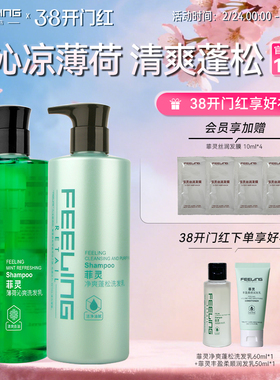 菲灵薄荷净爽洗发水清爽净油洗发乳套装500ml*2净透清澈舒爽蓬松