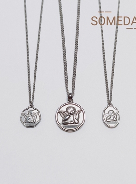 钛钢爱神丘比特项链男女生高级轻奢气质百搭天使锁骨链情侣卫衣链