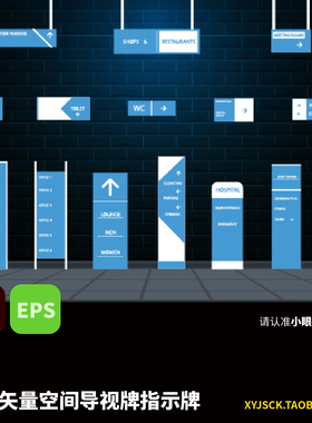 2套蓝色空间导视系统导视牌指示牌VIS空间导视部分AI矢量文件EPS