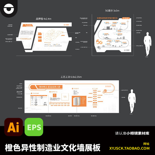 3面橙色异形制造业品牌介绍发展历程产品介绍文化墙展板AI文件eps