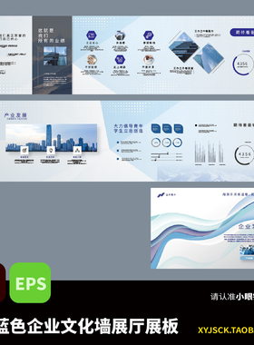 3面科技蓝色企业简介发展历程文化墙展厅展板数据墙AI文件EPS格式
