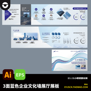 3面科技蓝色企业简介发展历程文化墙展厅展板数据墙AI文件EPS格式