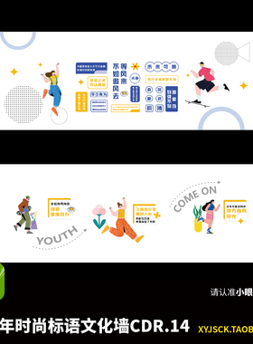 2面青少年年轻人企业学校文化标语墙面CDR14X4年轻标语文化墙展板