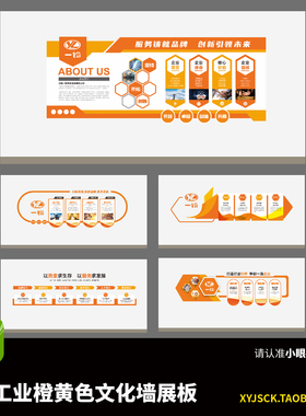 5面工业制造业企业橙黄色文化墙展板现代简约企业宣传CDR14文件