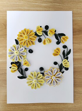 黄色花环衍纸成品相框手工diy制作学生作业8开a3a4创意礼物包邮