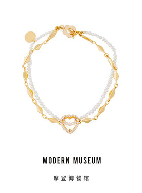MODERNMUSEUM双层珍珠手链女小众设计感少女心花朵丘比特手饰