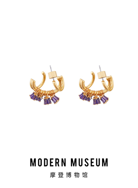 摩登博物馆 独特耳环紫色水晶金属缠绕炫彩系列原创小众设计耳饰