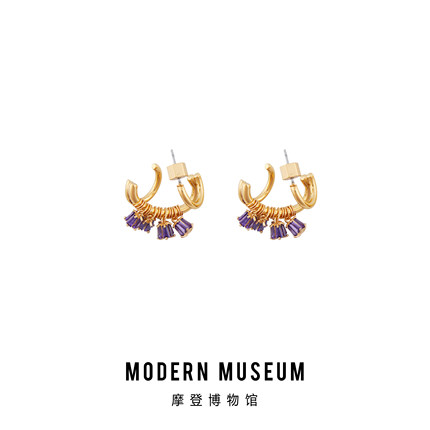 摩登博物馆 独特耳环紫色水晶金属缠绕炫彩系列原创小众设计耳饰