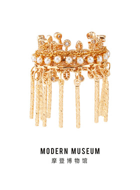 MODERNMUSEUM摩登博物馆原创设计复古印度宫廷铜镀金珍珠水晶戒指