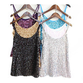 女潮时尚 韩版 打底衫 小背心吊带西装 百搭性感单面亮片背心女吊带衫