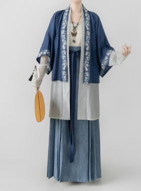 【观止织造｜漱蓝】宋制汉服貉袖对襟衫百迭裙天丝蓝色传统日常风