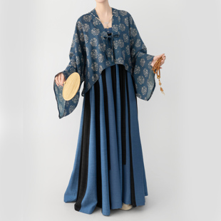 【观止织造｜夜阑】唐制汉服法门寺披衫间色齐胸裙蓝色日常文艺风