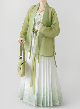 【观止织造｜和春住】宋制汉服飞机袖百迭裙绣花绿色传统日常春夏