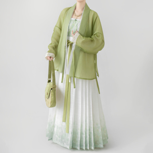 【观止织造｜和春住】宋制汉服飞机袖百迭裙绣花绿色传统日常春夏