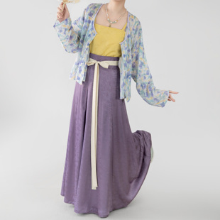 【观止织造｜桔梗】唐制汉服垂领衫交窬裙紫色碎花日常文艺风春夏