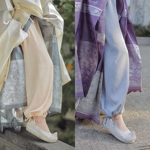 观止织造汉服打底基础 中裤 布丁杯 原创纯色珠光人棉抽绳束脚衬裤