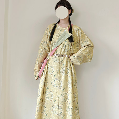 【观止织造｜三蝶绕桂】唐制汉服圆领袍黄色印花秋冬传统日常休闲