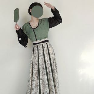 【观止织造｜苔】唐制汉服垂领背子格纹垂领衫拼色交窬裙文艺简约