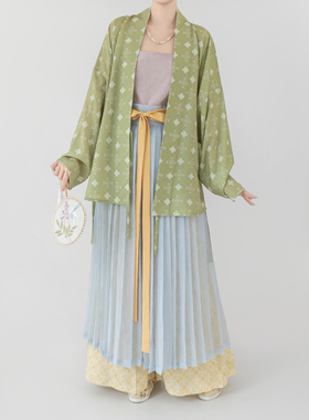 【观止织造｜江南绿】宋制汉服元素飞机袖仅合围褶裙宋裤提花传统