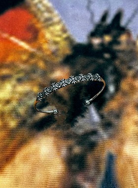 多重十字花手镯泰银做旧不掉色