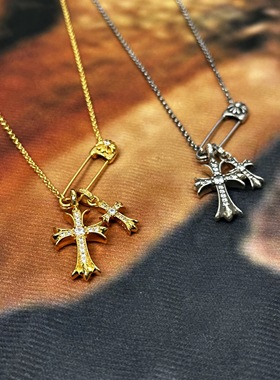 O型链别针双十字项链时尚百搭锁骨链