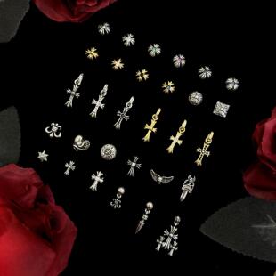 单个在售!!925银针克罗做旧十字花集合耳钉十字架宝剑军花集合