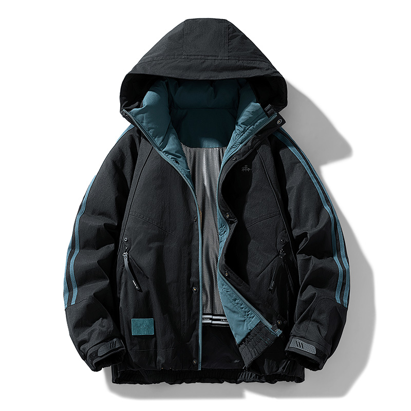 户外风撞色连帽男羽绒服防风保暖