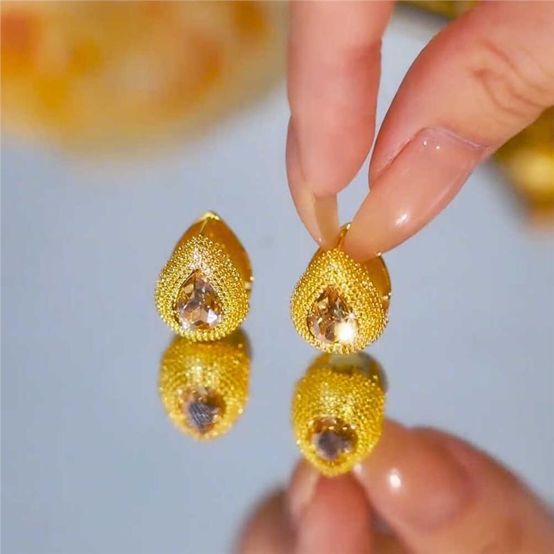 金色榴莲水滴小款耳环