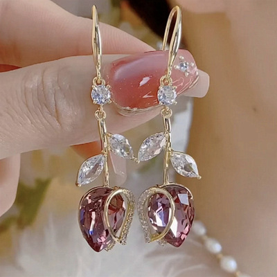 紫锆石郁金香银耳环9999纯银针