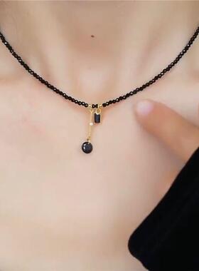 小众高级感黑色水晶锆石锁骨链