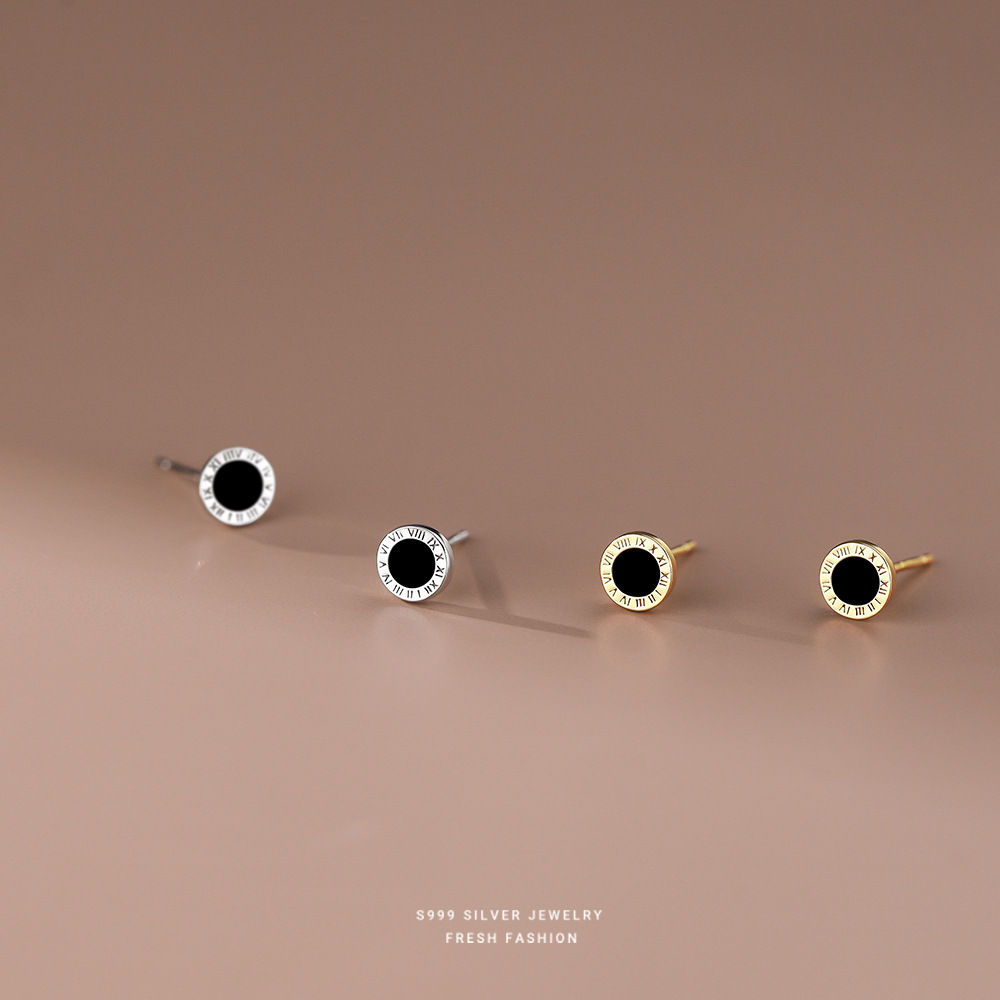 s999足银罗马数字耳钉